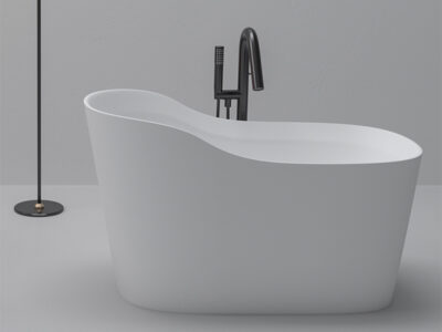PJG54614-03A1 Freestanding Solid Surface Stone Bathtub in Matt White With Seating Area